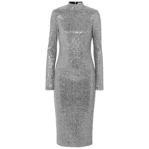 Rebecca Vallance Mona Midi Dress Long Sleeve Sequins Holiday Silver Metallic 4